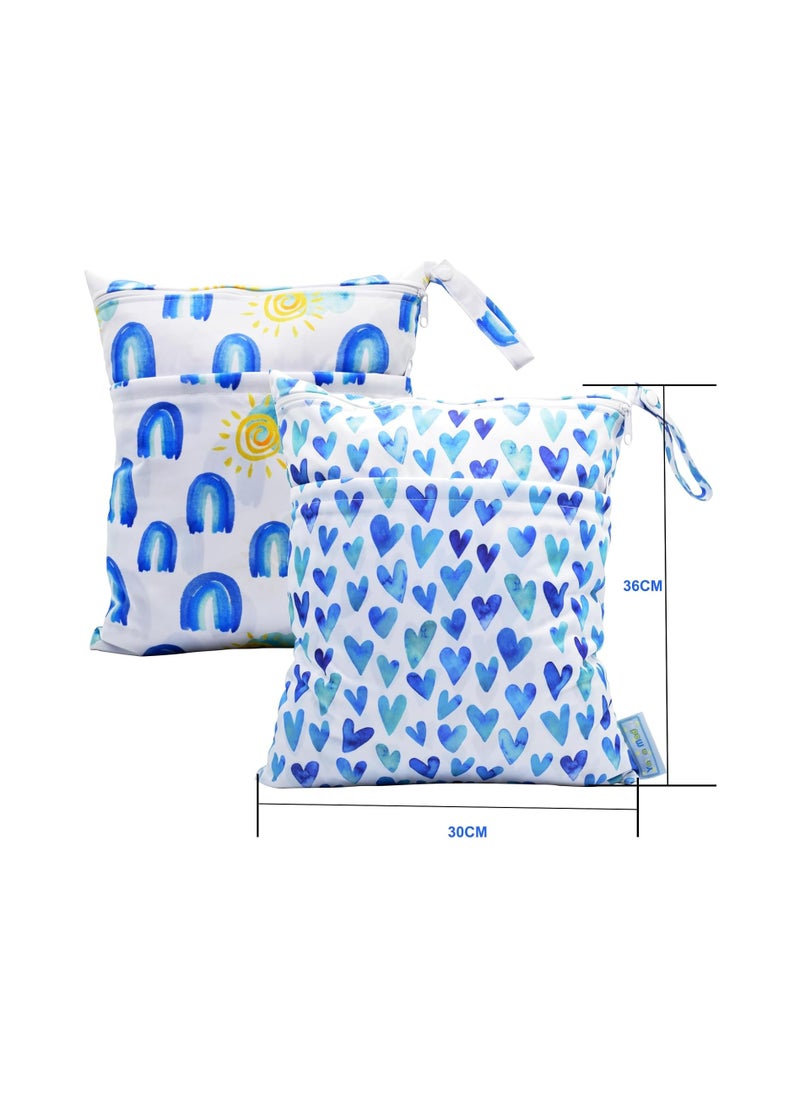 SYOSI - 2Pcs Cloth Diaper Wet Dry Bags, Waterproof Reusable with Two Zippered Pockets & Handle for Baby Cloth Diapers & Breast Pump Parts, Stroller Yoga Toiletries Daycare Organizer Bag - Image 1