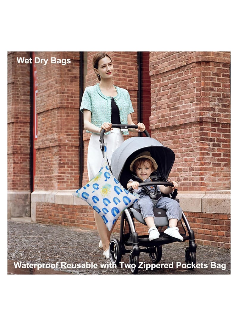 SYOSI - 2Pcs Cloth Diaper Wet Dry Bags, Waterproof Reusable with Two Zippered Pockets & Handle for Baby Cloth Diapers & Breast Pump Parts, Stroller Yoga Toiletries Daycare Organizer Bag - Image 1