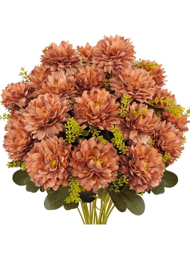 NANAO Fall Flowers Artificial Mums 2 Pcs 18 Heads Silk Chrysanthemums Fake Mums Faux Floral Bouquet Arrangements for Home Decor Indoor Outdoors Planter Pots Porch Wedding Autumn Decoration (Brown) - Image 1