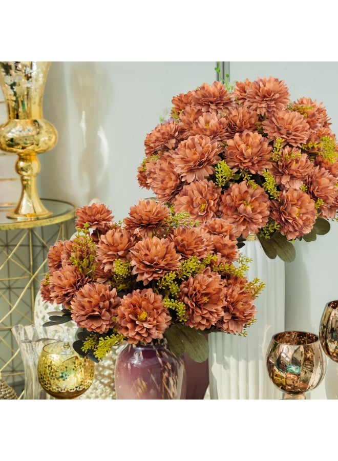 NANAO Fall Flowers Artificial Mums 2 Pcs 18 Heads Silk Chrysanthemums Fake Mums Faux Floral Bouquet Arrangements for Home Decor Indoor Outdoors Planter Pots Porch Wedding Autumn Decoration (Brown) - Image 5