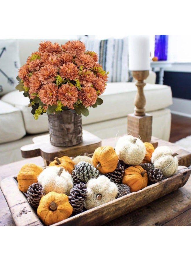 NANAO Fall Flowers Artificial Mums 2 Pcs 18 Heads Silk Chrysanthemums Fake Mums Faux Floral Bouquet Arrangements for Home Decor Indoor Outdoors Planter Pots Porch Wedding Autumn Decoration (Brown) - Image 2