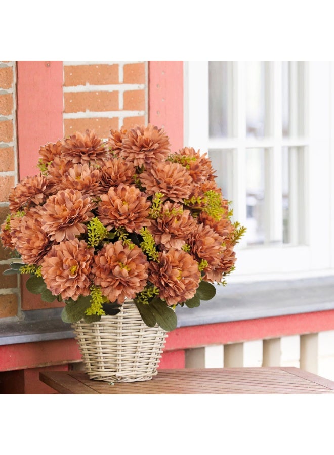 NANAO Fall Flowers Artificial Mums 2 Pcs 18 Heads Silk Chrysanthemums Fake Mums Faux Floral Bouquet Arrangements for Home Decor Indoor Outdoors Planter Pots Porch Wedding Autumn Decoration (Brown) - Image 4