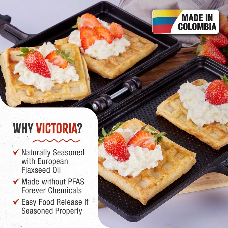Victoria Cast Iron Panini Maker, Preseasoned Cast Iron Sandwich Maker and Pie Iron with Heat-Resistant Handle, Made in Colombia - Image 2