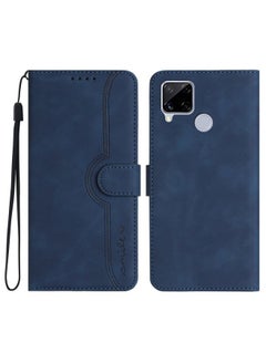 HuHa Case Cover Heart Pattern Skin Feel Leather Phone Case For Realme C15/C12/Narzo 20/7i Global/Narzo 30A/C25/C25s Royal Blue 