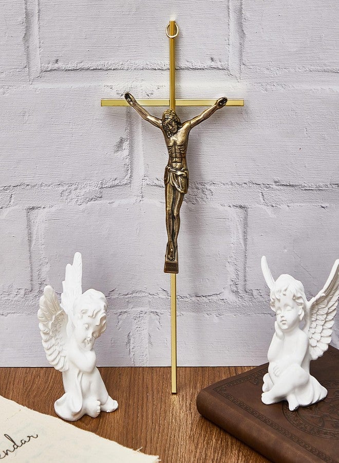 Leinuosen 4 Pieces Crucifix Wall Cross Catholic Slender Metal Crosses Wall Decor for Home Decor Hanging Jesus, 10 x 5 x 1 Inches(Gold) - Image 3