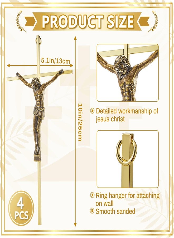 Leinuosen 4 Pieces Crucifix Wall Cross Catholic Slender Metal Crosses Wall Decor for Home Decor Hanging Jesus, 10 x 5 x 1 Inches(Gold) - Image 2