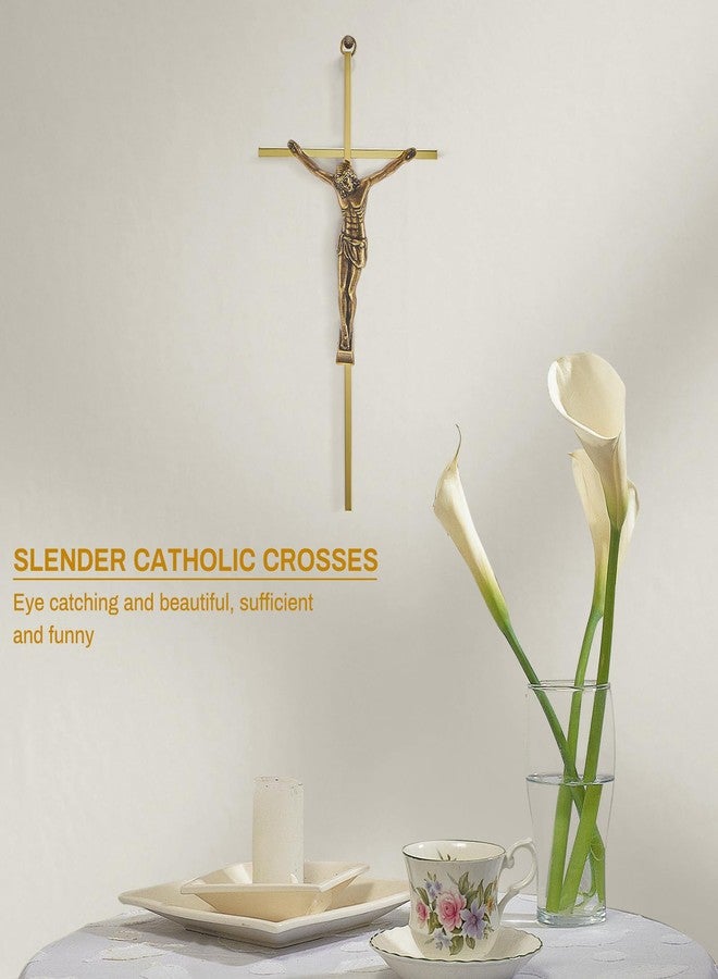 Leinuosen 4 Pieces Crucifix Wall Cross Catholic Slender Metal Crosses Wall Decor for Home Decor Hanging Jesus, 10 x 5 x 1 Inches(Gold) - Image 5