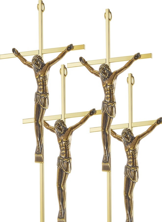 Leinuosen 4 Pieces Crucifix Wall Cross Catholic Slender Metal Crosses Wall Decor for Home Decor Hanging Jesus, 10 x 5 x 1 Inches(Gold) - Image 1
