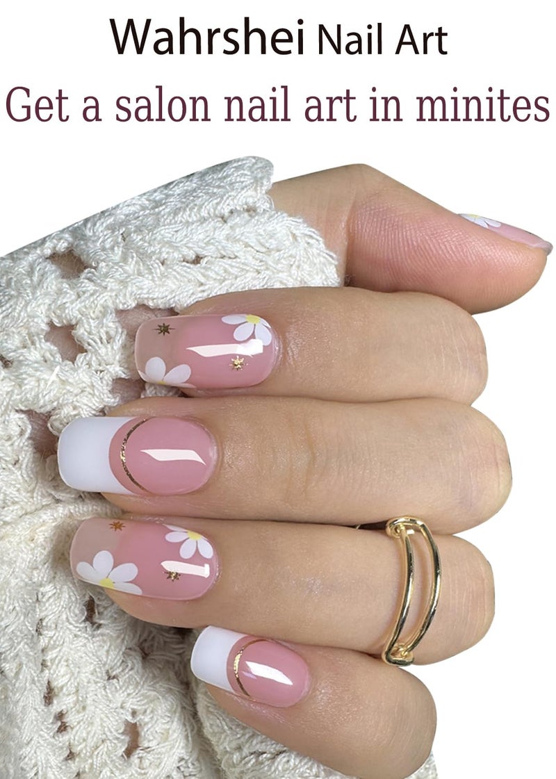 Wahrshei Semi Cured Gel Nail Strips - French Pink Flower Hydrangea Nail Wraps, 20pcs, UV Ready for DIY Nails - Image 4