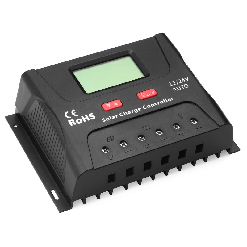 Solar Charge Controller 60A Black - Automatic 12V/24V Voltage Identification 5 Working Modes 3-Stage PWM Charging Tech for Solar Panel Battery Systems with Temperature Compensation - Image 1