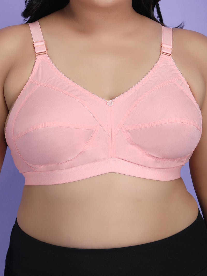 Klassik Since 1993 | 100% Cotton Plus Size Bra for Women/Girls | Full Coverage Non Padded Wirefree Bra | Adjustable Wide Straps Everyday Comfort Bra for Dailyuse | Jassika Plain-Peach C(36) - Image 2