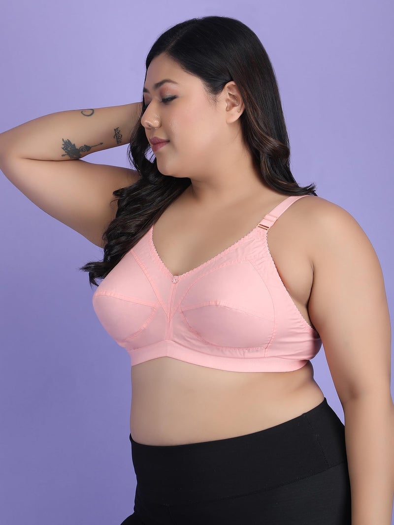 Klassik Since 1993 | 100% Cotton Plus Size Bra for Women/Girls | Full Coverage Non Padded Wirefree Bra | Adjustable Wide Straps Everyday Comfort Bra for Dailyuse | Jassika Plain-Peach C(36) - Image 4