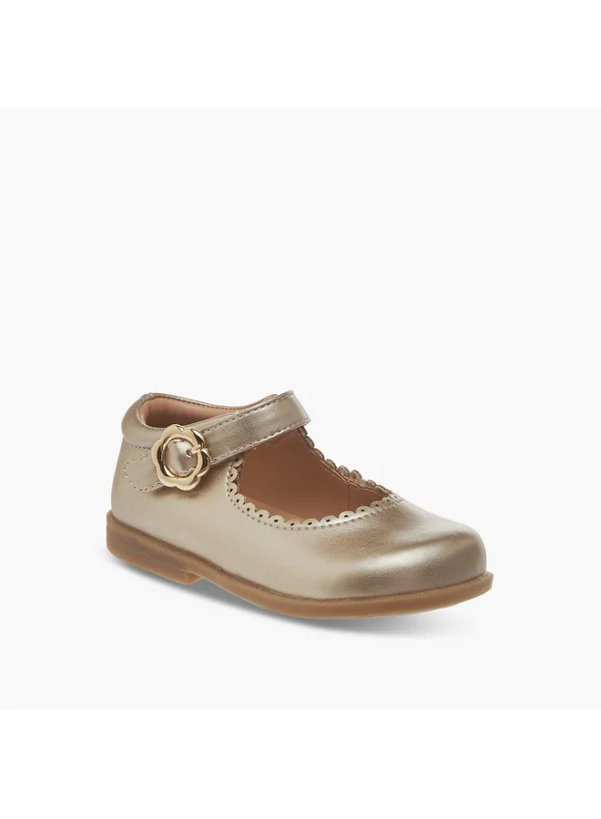 بيرفيت Girls Scallop Detail Mary Jane Shoes with Hook and Loop Closure