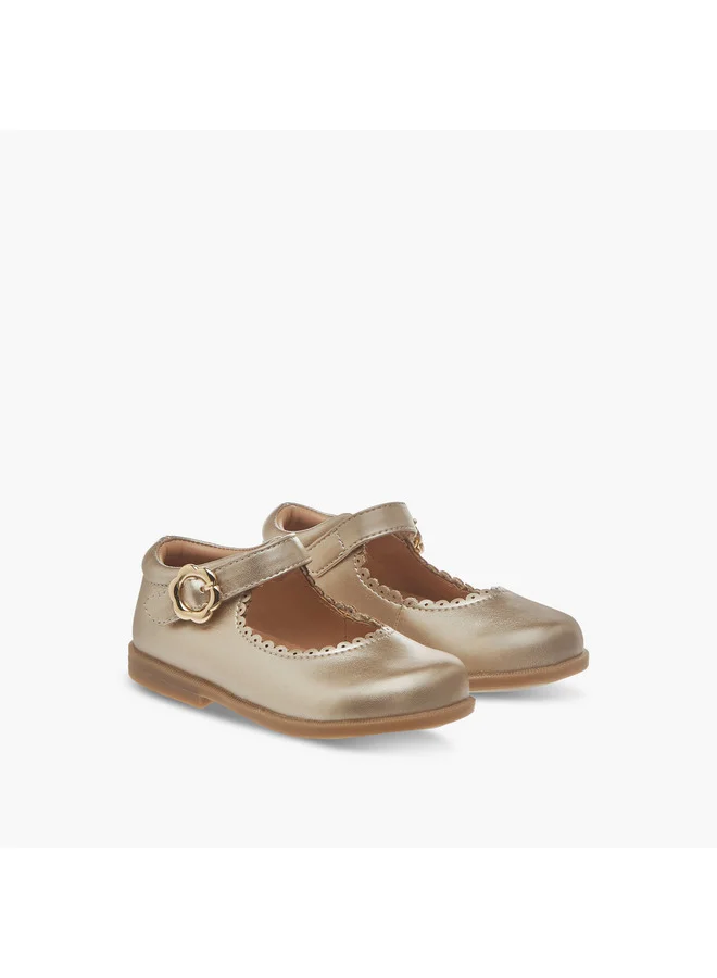 بيرفيت Girls Scallop Detail Mary Jane Shoes with Hook and Loop Closure