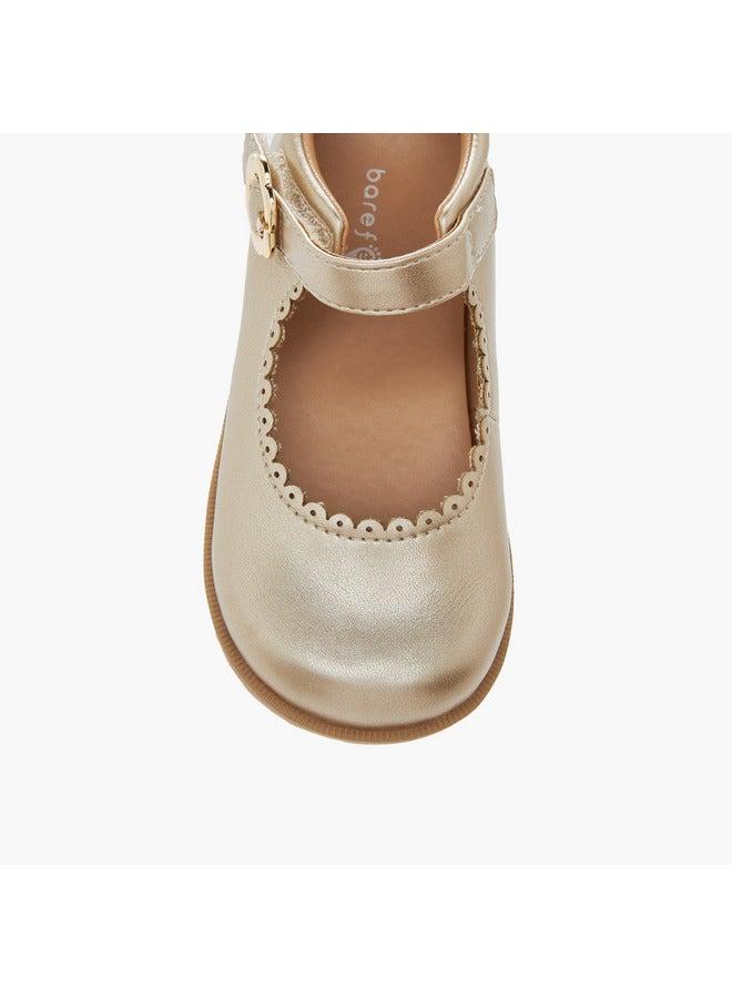 Barefeet Girls Scallop Detail Mary Jane Shoes with Hook and Loop Closure - Image 4