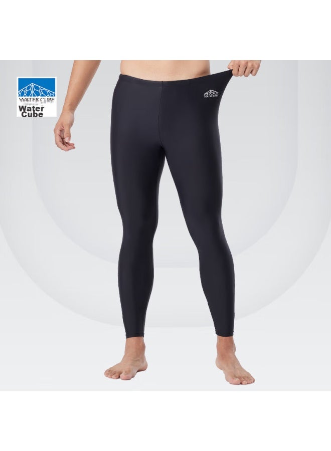 WATER CUBE Shuili Fang Men's Long Swim Trunks, 9/10 Length, Chlorine-resistant, Quick-drying, Simple Swimwear, Hot Spring Resort Swimwear, Black, L - Image 2