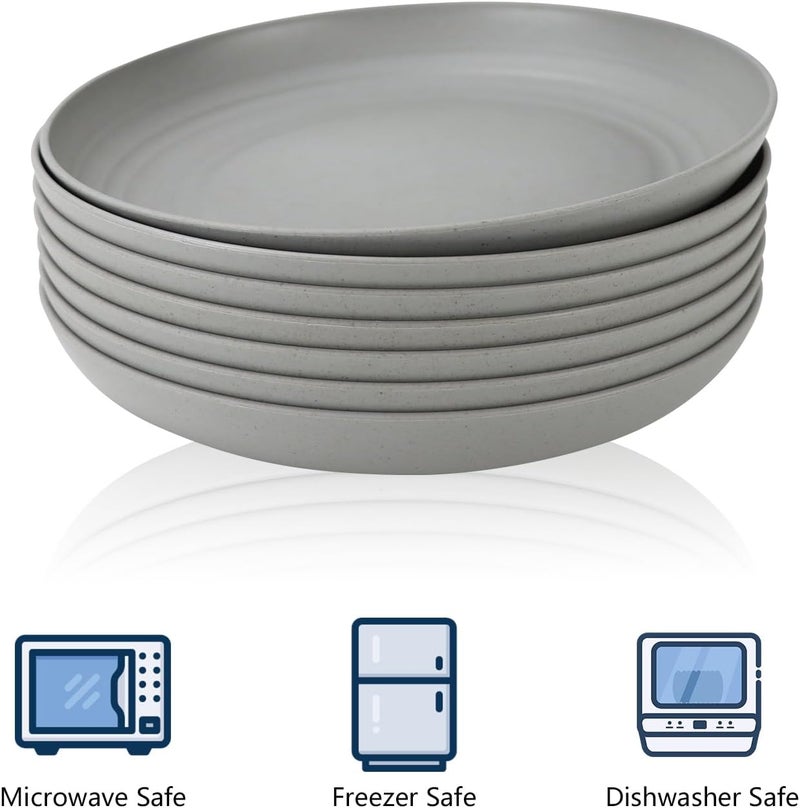 Homienly Deep Dinner Set of 8 Wheat Straw Plates  Alternative to Plastic Microwave  Dishwasher Safe Unbreakable  Lightweight Round Plates Grey9 inch - Image 3