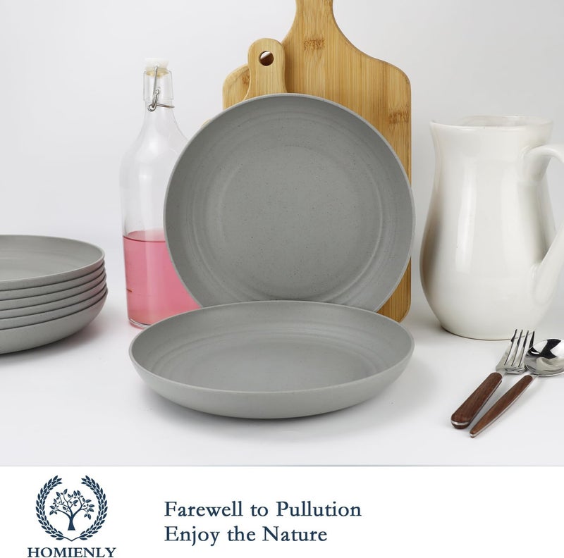 Homienly Deep Dinner Set of 8 Wheat Straw Plates  Alternative to Plastic Microwave  Dishwasher Safe Unbreakable  Lightweight Round Plates Grey9 inch - Image 4
