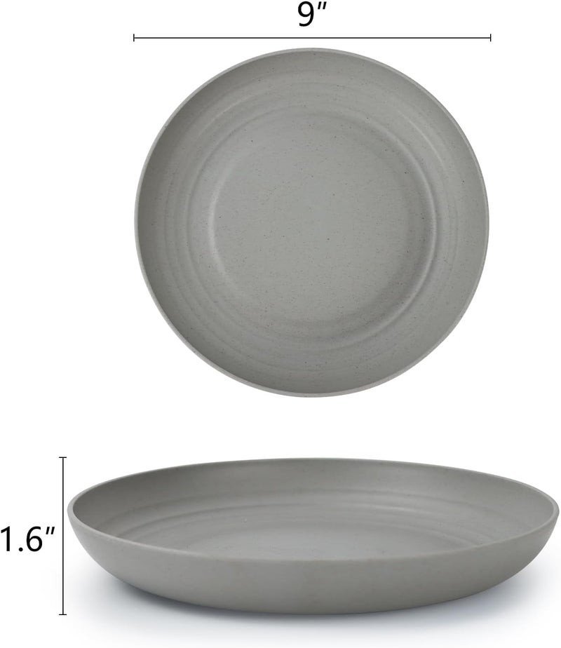 Homienly Deep Dinner Set of 8 Wheat Straw Plates  Alternative to Plastic Microwave  Dishwasher Safe Unbreakable  Lightweight Round Plates Grey9 inch - Image 2