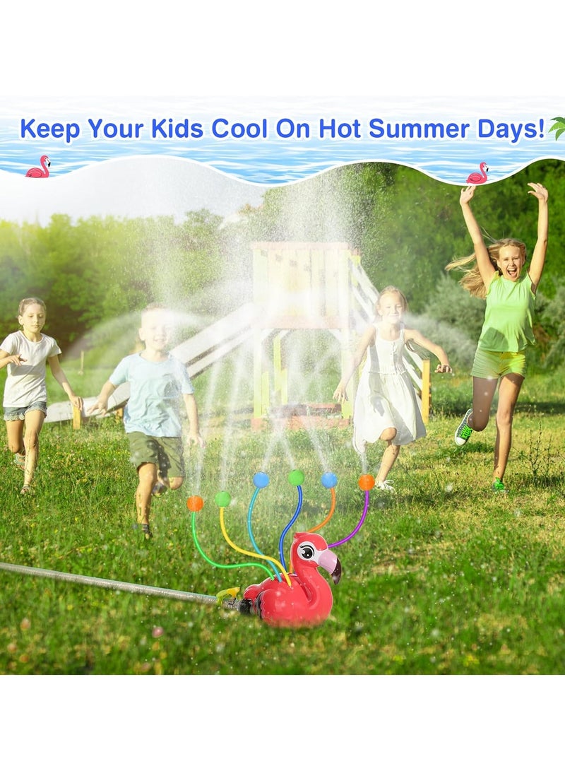CMGTYYD Water Sprinkler for Kids,Cute Spray Flamingo Toys with 6 Wiggle Tubes 6 Sponge Balls 1 Hose Clamp Outdoor Summer Sprinklers for Garden Backyard Lawn Splashing Fun Toys for Pet, Red Flamingo - Image 3