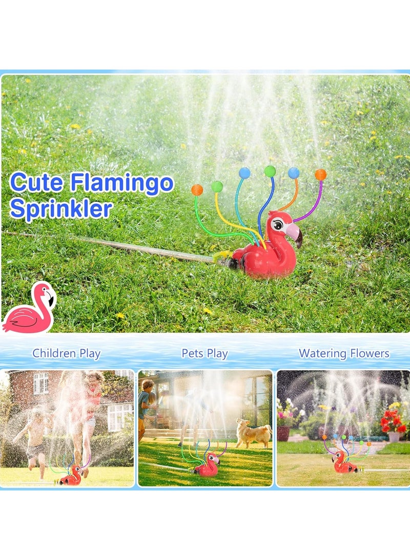 CMGTYYD Water Sprinkler for Kids,Cute Spray Flamingo Toys with 6 Wiggle Tubes 6 Sponge Balls 1 Hose Clamp Outdoor Summer Sprinklers for Garden Backyard Lawn Splashing Fun Toys for Pet, Red Flamingo - Image 4