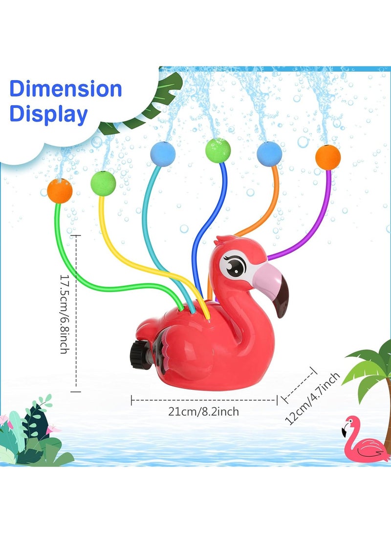 CMGTYYD Water Sprinkler for Kids,Cute Spray Flamingo Toys with 6 Wiggle Tubes 6 Sponge Balls 1 Hose Clamp Outdoor Summer Sprinklers for Garden Backyard Lawn Splashing Fun Toys for Pet, Red Flamingo - Image 5