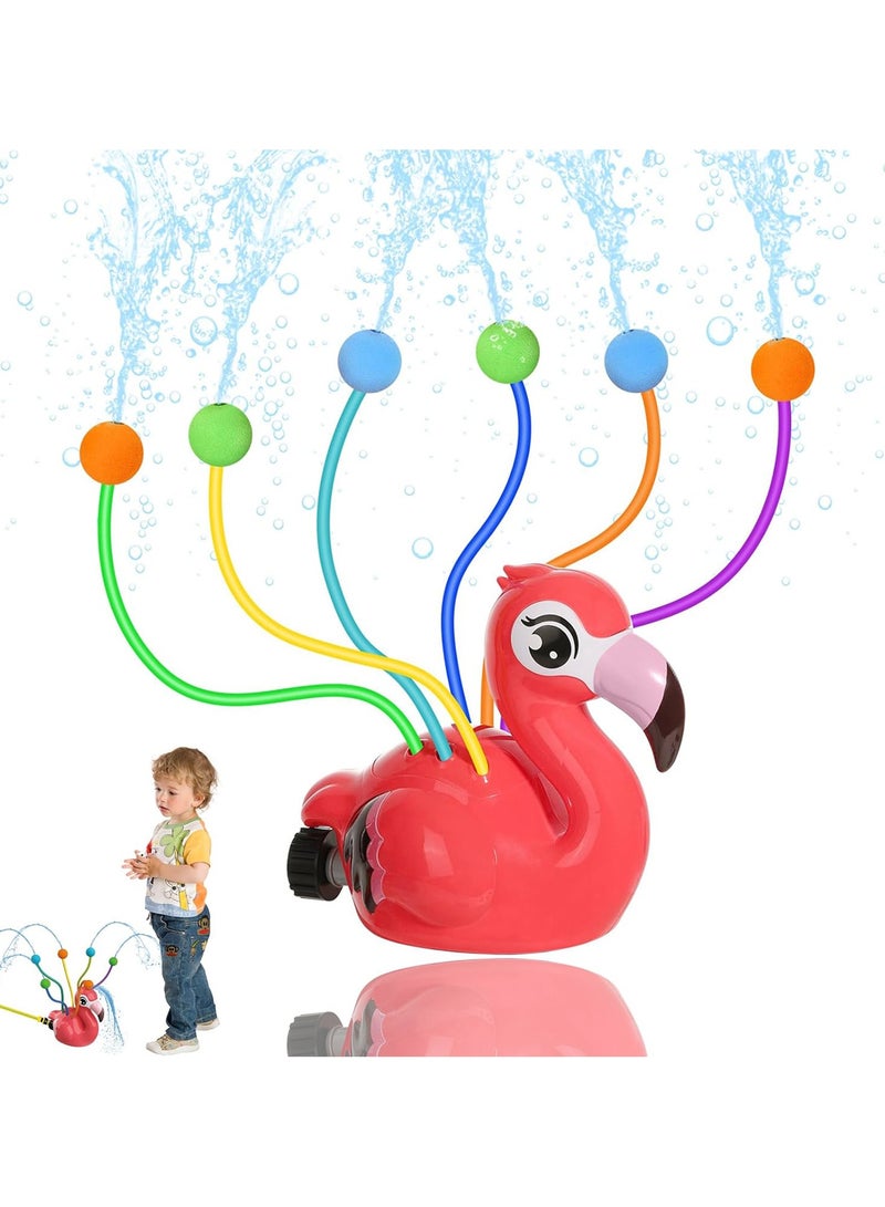 CMGTYYD Water Sprinkler for Kids,Cute Spray Flamingo Toys with 6 Wiggle Tubes 6 Sponge Balls 1 Hose Clamp Outdoor Summer Sprinklers for Garden Backyard Lawn Splashing Fun Toys for Pet, Red Flamingo - Image 1