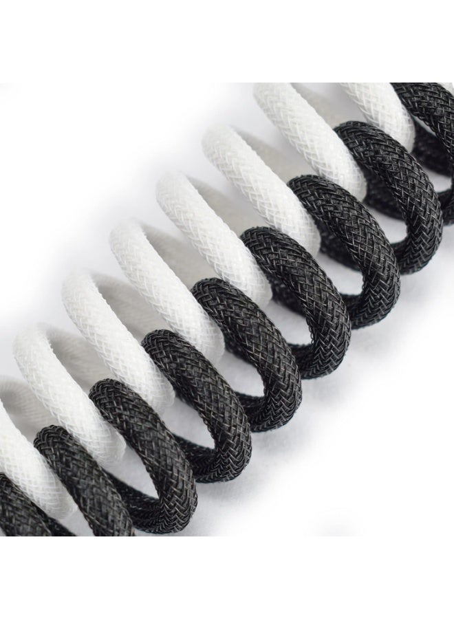 White Braided Coiled USB A to Type-C Keyboard Cable 1.5M, Detachable 4-Pin Aviator Connector Data Charging Cord for Mechanical Gaming Keyboard & Tablet - Image 5