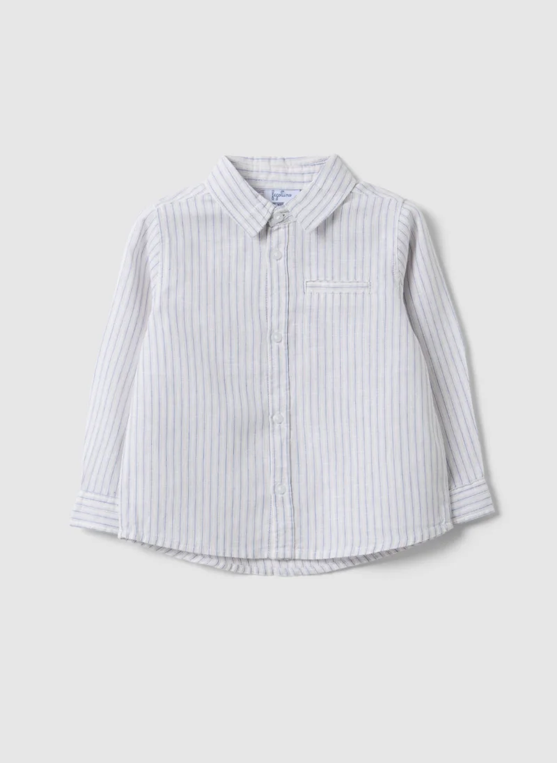 او في اس Ovs Children'S Regular Fit Striped Multicolour Linen-Cotton Blend Shirt