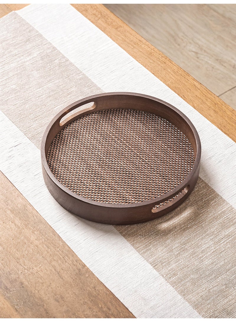 Vonqu Wooden Round Serving Tray with Detachable Placemat, Bamboo Tea & Coffee Tray with Handles, Multipurpose Breakfast Drink and Snack Tray for Dining, Kitchen & Home Décor - Image 1
