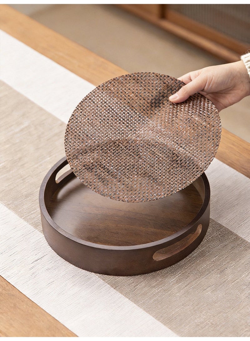 Vonqu Wooden Round Serving Tray with Detachable Placemat, Bamboo Tea & Coffee Tray with Handles, Multipurpose Breakfast Drink and Snack Tray for Dining, Kitchen & Home Décor - Image 5