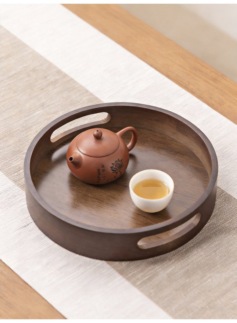 Vonqu Wooden Round Serving Tray with Detachable Placemat, Bamboo Tea & Coffee Tray with Handles, Multipurpose Breakfast Drink and Snack Tray for Dining, Kitchen & Home Décor - Image 4
