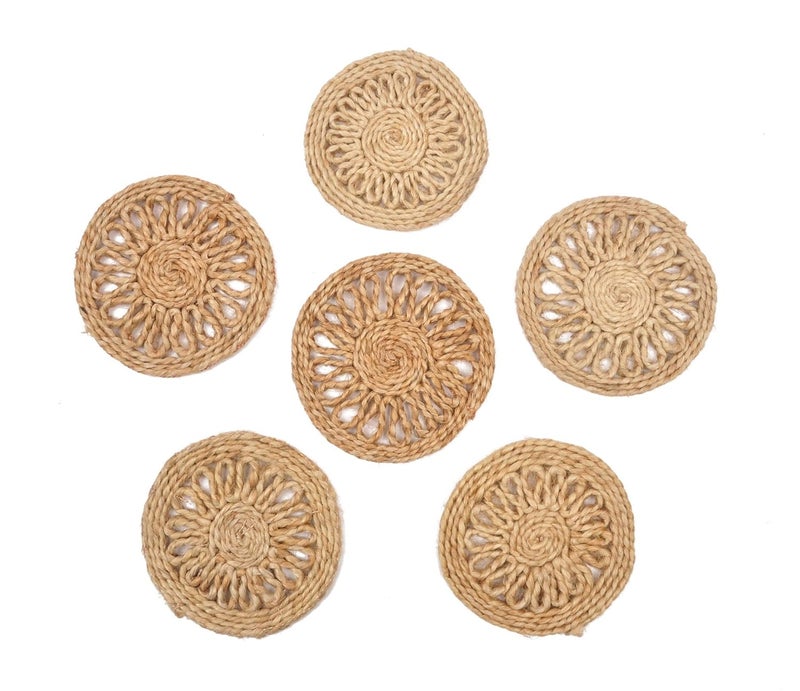 WeDeshi Jute Round Coaster Brown Pack of 6 - Image 1