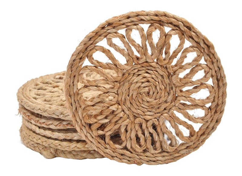 WeDeshi Jute Round Coaster Brown Pack of 6 - Image 4