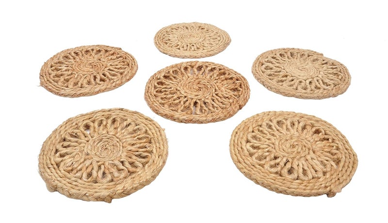 WeDeshi Jute Round Coaster Brown Pack of 6 - Image 2