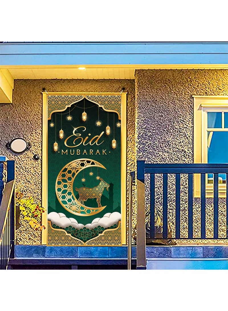 Aikanbo Large Eid Mubarak Door Cover, Eid Al Fitr Banner with Ramadan and Eid Decorations Backdrop 70.8 x 35.4 inches, for Hajj and Eid Al Fitr Festival Decorations - Image 3