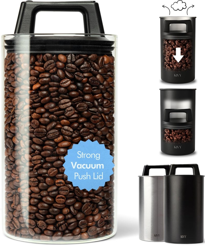 KIVY Vacuum Seal Coffee Canister (Glass) - Coffee Canister with Airtight Lid - Airtight Coffee Jar - Air Tight Coffee Container - Vacuum Storage - Image 1