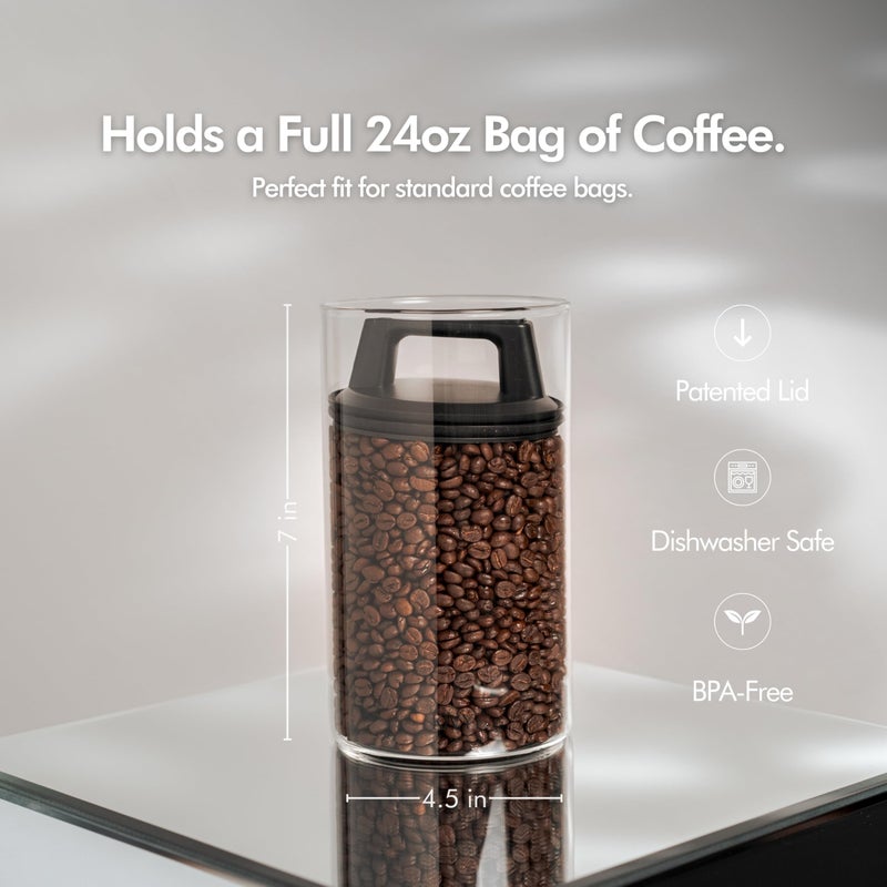 KIVY Vacuum Seal Coffee Canister (Glass) - Coffee Canister with Airtight Lid - Airtight Coffee Jar - Air Tight Coffee Container - Vacuum Storage - Image 2