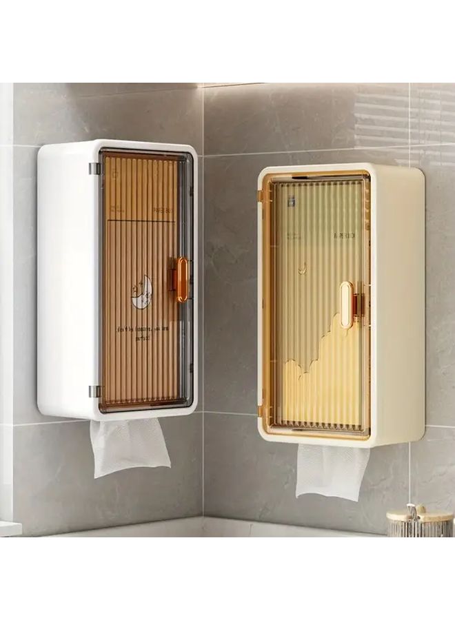 White Wall Mounted Tissue Box No Drill Installation Large Capacity Bathroom Organizer - Image 2