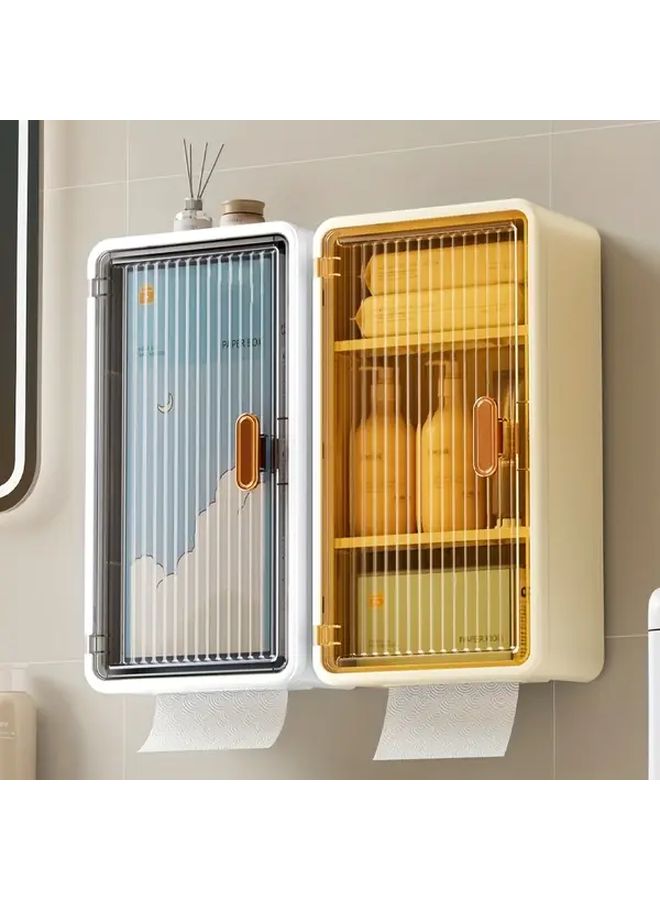 White Wall Mounted Tissue Box No Drill Installation Large Capacity Bathroom Organizer - Image 1