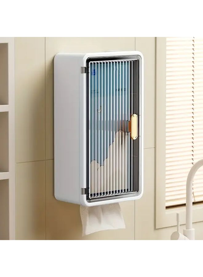 White Wall Mounted Tissue Box No Drill Installation Large Capacity Bathroom Organizer - Image 3