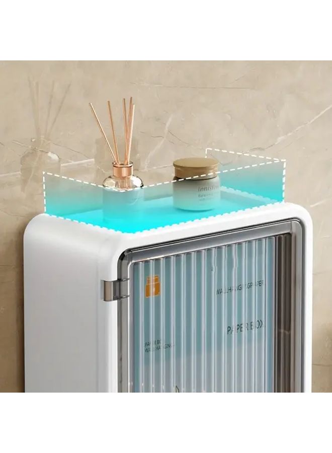 White Wall Mounted Tissue Box No Drill Installation Large Capacity Bathroom Organizer - Image 5
