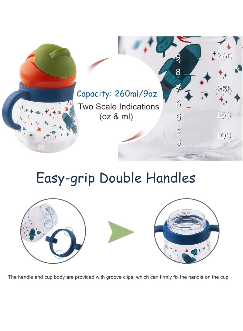 كوب مضاد للانسكاب للاطفال 6 اشهر فما فوق، كوب بقشة موزونة مضادة للانسكاب مع مقابض، كوب بفوهة شرب ناعمة مانعة للتسرب سعة 260 مل، خال من BPA، بلاستيك - Image 5
