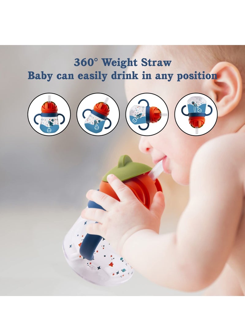 كوب مضاد للانسكاب للاطفال 6 اشهر فما فوق، كوب بقشة موزونة مضادة للانسكاب مع مقابض، كوب بفوهة شرب ناعمة مانعة للتسرب سعة 260 مل، خال من BPA، بلاستيك - Image 3
