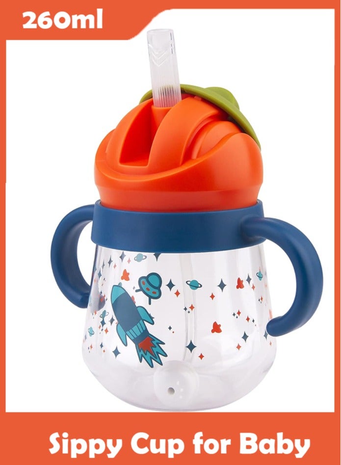 كوب مضاد للانسكاب للاطفال 6 اشهر فما فوق، كوب بقشة موزونة مضادة للانسكاب مع مقابض، كوب بفوهة شرب ناعمة مانعة للتسرب سعة 260 مل، خال من BPA، بلاستيك - Image 1