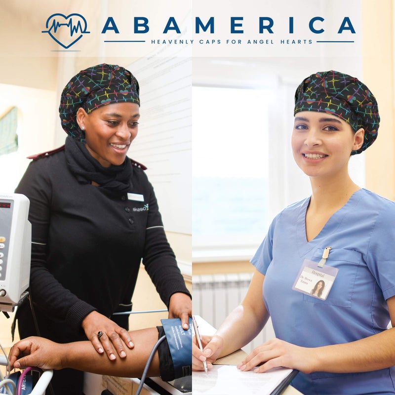 ABAMERICA 2 Pack Bouffant Caps with Button and Sweatband, Adjustable Scrub Caps for Women Men, One Size Multi Color - Image 5