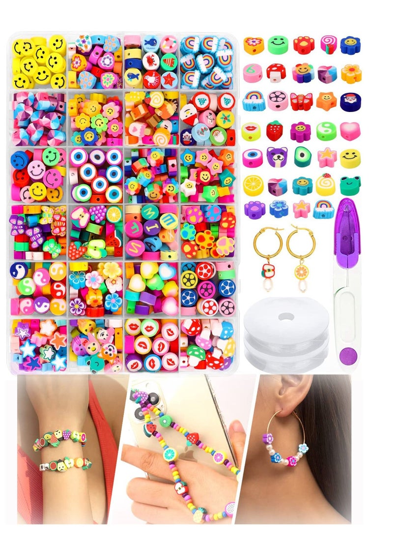 SYOSI 480PCS Fruit Flower Polymer Clay Beads 24 Style Cute Smiley Heart Mushroom Clay Beads Charms for Jewelry Necklace Earring Making DIY Bracelet Making Kit Accessories for Women Girls - Image 1