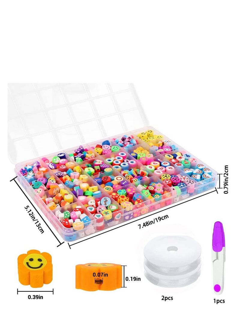 480PCS Fruit Flower Polymer Clay Beads 24 Style Cute Smiley Heart Mushroom Clay Beads Charms for Jewelry Necklace Earring Making DIY Bracelet Making Kit Accessories for Women Girls