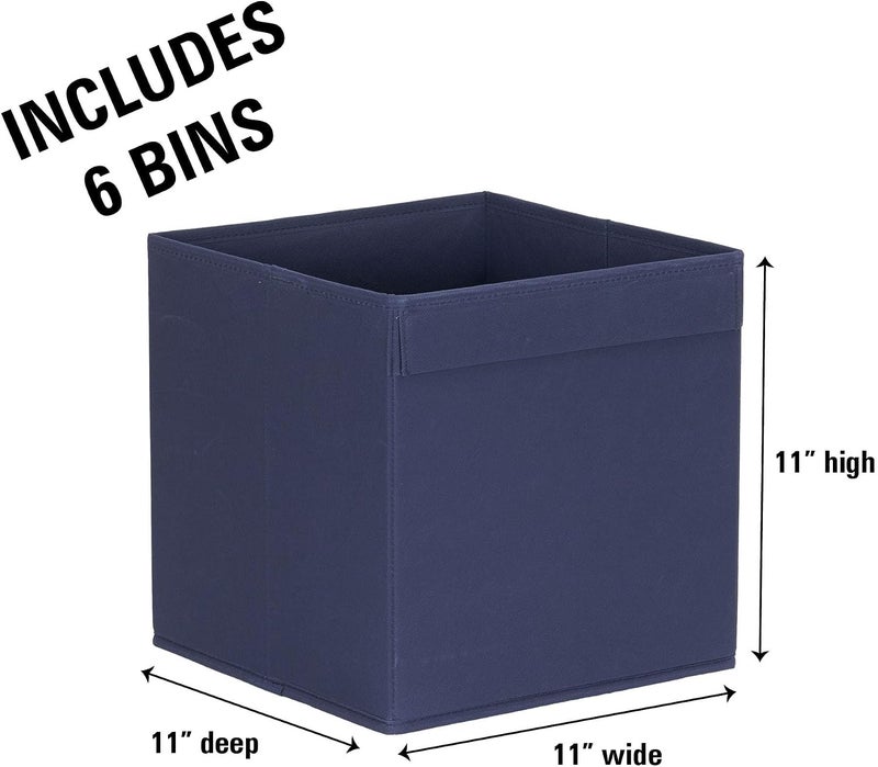 Household Essentials 87-1 Foldable Fabric Storage Bins | Set of 6 Cubby Cubes with Flap Handle, Navy Blue - Image 3