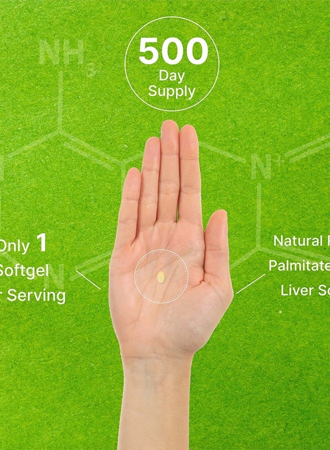 DEAL SUPPLEMENT فيتامين أ عالي الفعالية 25000 وحدة دولية، 500 كبسولة زيت جوز الهند | سهل الامتصاص، مصدر طبيعي لزيت كبد السمك – فيتامينات لصحة العين، المناعة، والبشرة – سهل البلع، غير معدل وراثيًا - Image 5